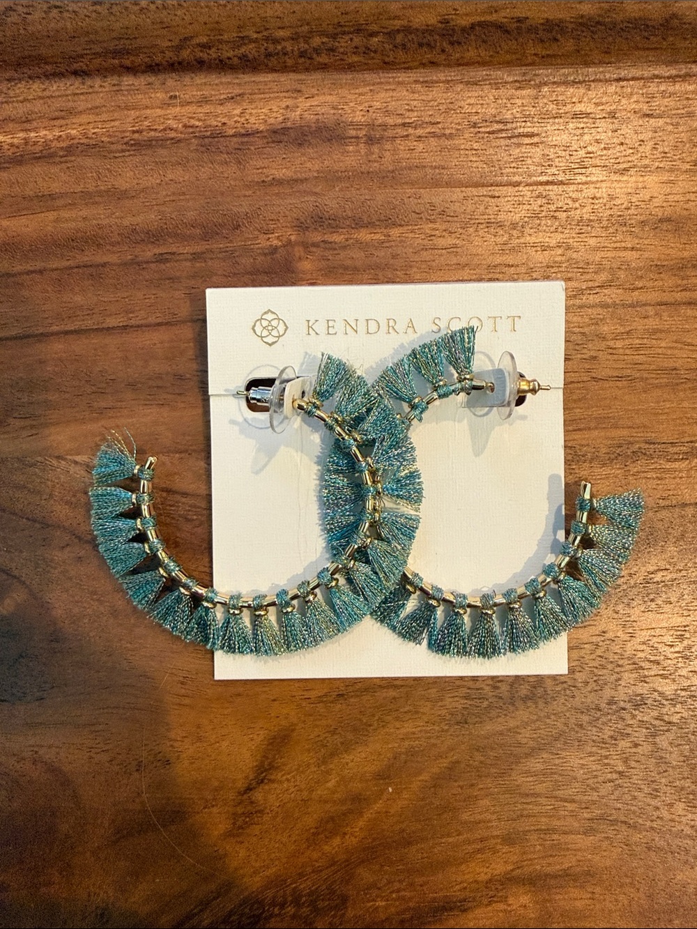 Kendra Scott Teal Fringe Hoop Earrings